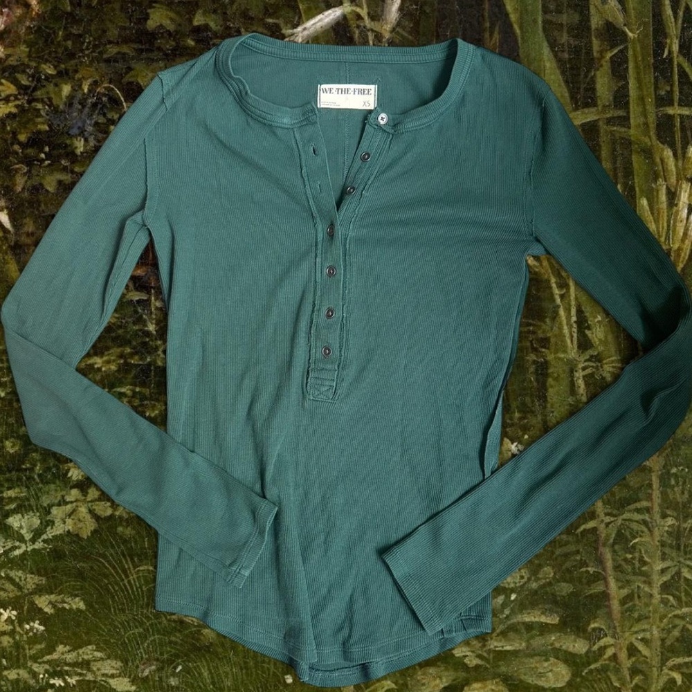 We The Free green Henley Long Sleeve Top